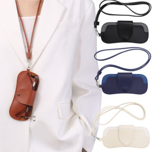 PU Leather Eyeglasses Case Portable Hanging Neck Sunglasses Storage Box for Men & Women Myopia Protection Glasses Holder