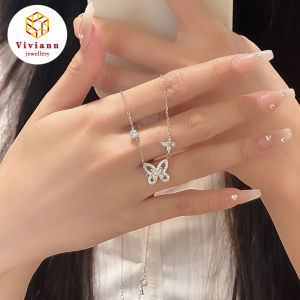 Viviann Original S925 Sterling Silver New Shiny Butterfly Necklace Exquisite Dazzling Rhinestone Clavicle Chain for Womens Party Jewelry Daily Collaboration Shiny Butterfly Necklace For women Fashion Pendant Wedding Party Jewelry