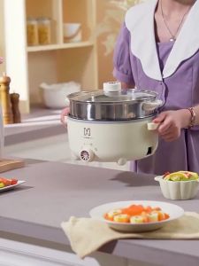 Nồi Lẩu Điện Mini MANDELI Nồi Điện Đa Năng Kèm Xửng Hấp Inox Dung Tích 4L Phù Hợp Cho Gia đình 2-3 Người