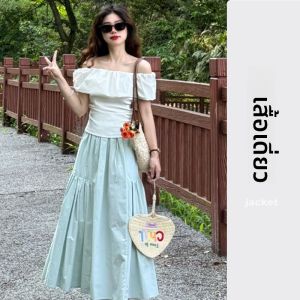 YUEZHONGWEI | เสื้อเชิ้ตแขนสั้นไหล่เดียวสไตล์ฝรั่งเศสสำหรับผู้หญิงในช่วงฤดูร้อนที่สวยงามและเข้ารูป เสื้อเชิ้ตแขนสั้นเข้ารูปเอวสั้น