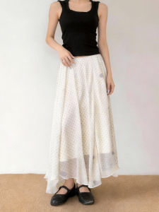 MANMI | Chân Váy Dài Phong Cách Pháp Cao Thắt Đai Hạt Chấm Elegante