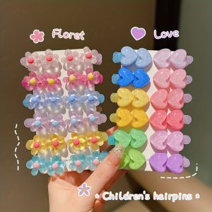 12/24pcs Kidsrens Rainbow Color Cute Flower Heart Small Hairpin
