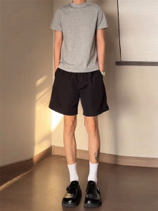 Quần Short Nam Mùa Hè Ice Silk Nhanh Khô Cạp Cao Màu Đen Nguyên Chất 5 Inch Thể Thao Thường Ngày Không Đến Đầu Gối