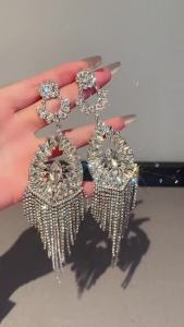 DREJEW | Exaggerated Rhinestone Flower Drop Earrings for Women Personality Hollow Long Earrings Fashion European and American Jewelry