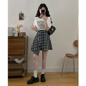 Shalldoer | Bộ đồ hai mảnh phong cách đại học dành cho nữ mùa hè mỏng dệt kim tay ngắn quần áo không đều váy nửa thân