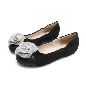 Comfortable round Head Flat Bottom Slip-On Womens Shoes Spring 2024 New Style Fairy Style Water Diamond Rose Flower Patterned