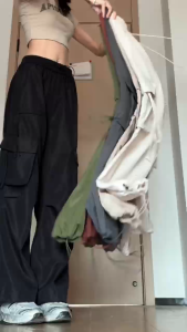 Pants For Women Thick Double Lining Baggy Jogger High Waist Cargo Wide Leg Loose Casual Trouser