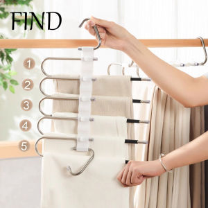 FIND Multi-functional Trouser Rack Multi-layer Storage Telescopic Folding Clothes Hanger Stainless Steel Belt Holder Pants Rack