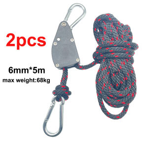 2pcs 6mm 5m Outdoor Camping Tent Tie Down Rope Heavy Duty Tightener Fastening Wind Rope Buckle Pulley Ratchet Awning Rope Hook