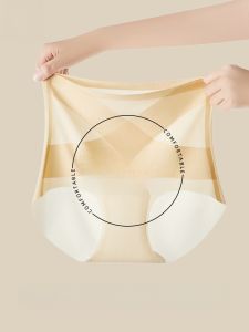 MiiOW | กางเกงชั้นในผ้าไหมน้ำแข็งเอวสูงสำหรับกระโปรง ป้องกันแบคทีเรีย ไร้ตะเข็บ ทรงสามเหลี่ยม กางเกงชั้นในเสริมหน้าท้องสำหรับผู้หญิง