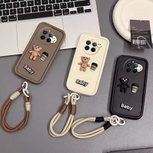 Phone Case Realme 12+ 12Pro+ Realme 12 Pro + Plus 5G Stylish 3D Smiling Bear Cartoon Casing Lens Protection Shockproof Silicone Soft Cover with Lanyard 2024