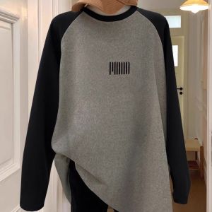 Loose Oversize Mid-Length Womens Base Shirt Color Block Butt Covering Early Autumn New Style Commute Classic Pattern T-shirt
