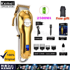 Kemei KM-1986 2500MA มืออาชีพไฟฟ้าทั้งหมดโลหะ clipper ผมจอแอลซีดีดิจิตอลไร้สาย clipper ผมผู้ชายซิลเวอร์โกลด์ตัดผมเครื่องตัดผม