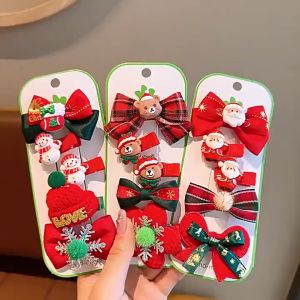5Pcs/set Red Bow Christmas Hair Clip Set Santa Claus Snowman for Kids Gift Hair Accessories