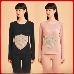 MiiOW | ชุดชั้นในผ้าขนสัตว์ผสมผ้าฝ้ายโพลีเอสเตอร์สำหรับผู้ชายและผู้หญิง ชุดชั้นในฤดูใบไม้ร่วงแบบมีฮู้ด เอวกลาง คอกลม แขนยาว ผ้าขนสัตว์