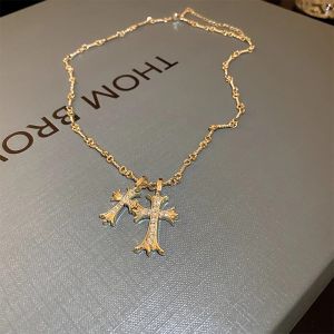 Double Cross Necklace Long Style Sweet Cool American Sweater Clasp Chain Fashion Jewelry Accessory for Women  out New 2022