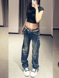 American Design Sense Embroidered Gold Wing Jeans Womens Summer Hot Girl High Street Straight Leg Micro Flared Long Pants