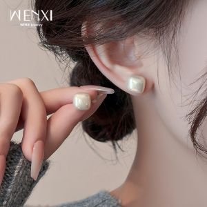 WENXI | Square Pearl Earrings Lightweight Luxury Style Daily Commute