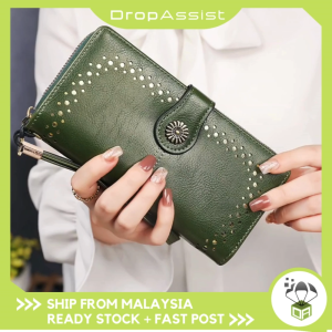 DROPASSIST 2215 Ladies Simple Coin Purse Clutch Bag Strap Oil Wax Leather Long Wallet Dompet Wanita