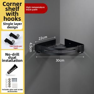 Corner No-drilling 304 Stainless Steel Storage Shelf Black