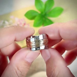Huitan Delicate Women Two Tone Ring Gold Color Line Design Lady Fashion Accessories for Party Wedding Luxury Metal Daily Jewelry