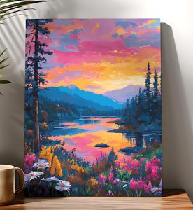 Acrylic Paint By Numbers Sunrise Forest Painting By Numbers on Canvas Coloring By Number for Adults Paint Digital Art