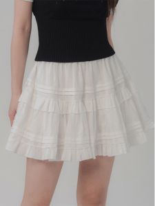 Váy Ngắn Chữ a Màu Trắng Phong Cách Ballet Cạp Cao Cho Nữ Mùa Hè Váy Ngắn Xếp Ly Kiểu Bánh Cho Nữ Cỡ Nhỏ