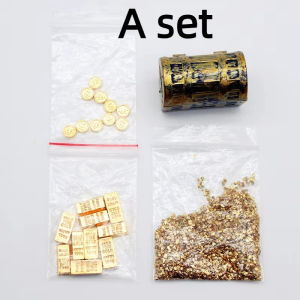 Mini pirate treasure chest gold coins and bars ornament fish tank landscaping aquarium miniature home holiday decoration