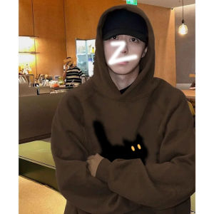 เสื้อสเวตเตอร์มีฮู้ดแบบหนาสำหรับผู้ชาย ฤดูใบไม้ร่วง/ฤดูหนาว 2024 ทรงหลวม ทรงอวสาน สไตล์อเมริกัน ทรงหลวม สีน้ำตาล