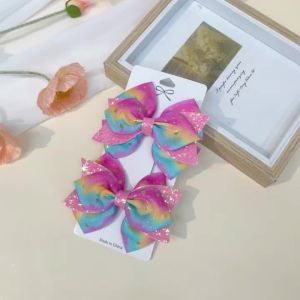 2Pcs Rainbow Star Hair Clips Sweet Glitter Sequin Hairpins New Ribbon Barrette For Girls Children Headwear Hair Accessories Gift