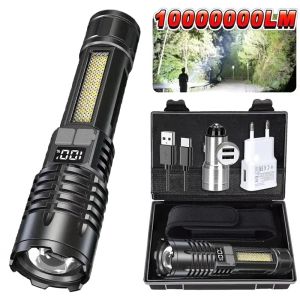 Rechargeable LED Flashlight Zoomable Torch with LCD Display 5 Modes Waterproof High Power Hand Light Outdoor Wilderness Camping