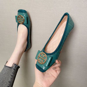 Flat Bottom Leather Surface Egg Roll Single Shoes Womens Work Shoes Black for Office Diamond Decorated Professional Hotel Staff Shoes