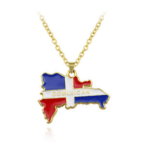 New Dominican Map Flag Pendant Necklace Stainless Steel Men Women Gold Color Hollowed out Dominicana Maps Jewelry Gift