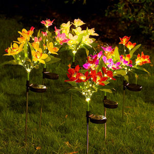 1pc LED Solar Ground Lights Artificial Flower Lawn Lights 7 Head Solar Orchid Lights For Patio Yard Garden Christmas Decoration