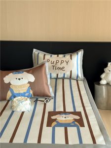 Summer 900D Ice Silk Mat Three-Piece Set Ins Style Foldable Cartoon Machine Washable Stripe Air Conditioner Mat Three-Piece Set