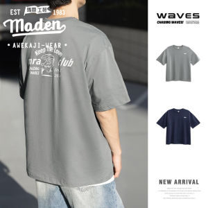 Maden thương hiệu 2025 mùa hè mới Mỹ in hình sóng nguyên chất cotton T-Shirt 2025 mới lỏng tay lỡ màu trơn hoài cổ tay ngắn nam