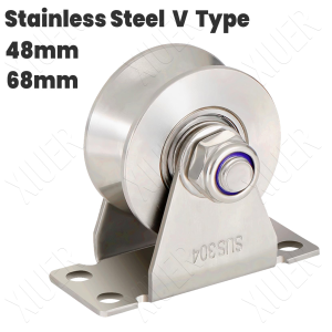 48MM/68MM V Type Groove Wheel Pulley Stainless Steel Silent Pulley Block Wall-Mounted Ceiling Lifting Pulley Block Sliding Gate Hardware Removable Double Bearing