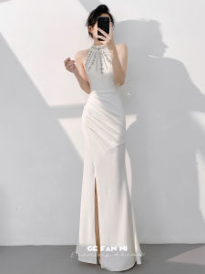 High-End Elegant Long Dress Neck Halter Mermaid Bridal Gown