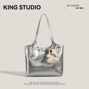 Large Capacity Womens Commuter Handbag Fashionable Tote Bag Single Shoulder Bag Korean Style Soft PU Leather Pure Color