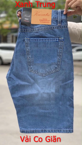 quần short jean nam vải co giãn 4 màu xanh trung xanh rêu xanh đậm xanh sáng ống rộng dài qua gối ống 23-26cm