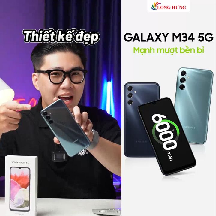 Điện thoại Samsung Galaxy M34 5G (8GB/128GB) - Hàng chính hãng - Thiết kế sang trọng, màn hình sắc nét, dung lượng 6000mAh