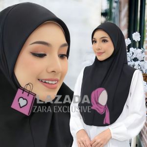 [ Berdagu ] Size M Tudung Sarung Moscrepe Awning Scuba Berdagu Black And White Edition / Tudung Sarung Hitam Dan Putih