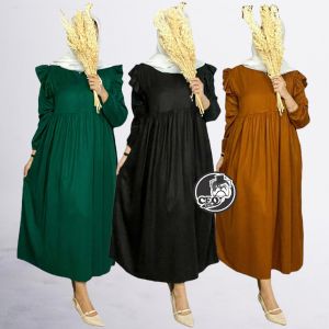 Myra Midi Dress Ruffle PREMIUM Busui Friendly / Midi dress PREMIUM Rayon Twill / DRESS WANITA MUSLIM / Midi Dress Rayon / GAMIS