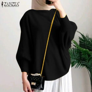 Esolo ZANZEA Muslimah Women Muslim Batwing Sleeve Knitted Blouse Casual Solid Tops Casual Plus Size MLS