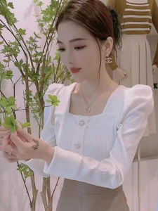 White Short Sleeveless Square Collar Womens T-shirt Inner Wear Base Shirt Korean Style Autumn New Arrival Casual Style