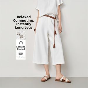 giordano ladies | New Summer Loose Waist Wide Leg Capris Casual Pants