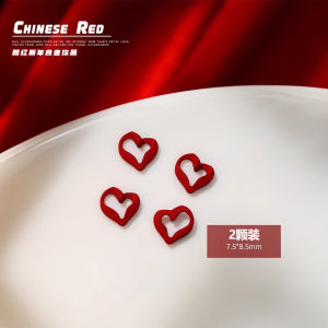 [2 PCs] Manicure New Year Chinese Red Alloy Ornament Bows Chinese Knot Flower Cut Out Christmas Nail Accessories