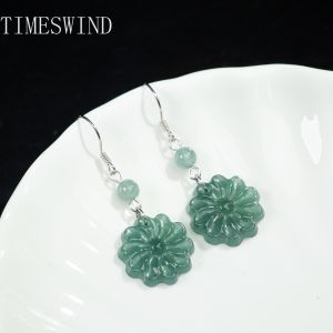 TIMESWIND Natural Authentic A-type Jade Sunflower Pendant for Women S925 Silver Earrings Fashion Jewelry with Certificate