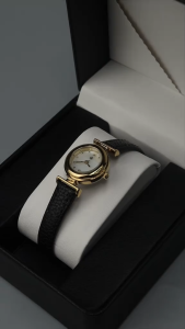 HB Jewelry FORTIS Black Leather Ladies Round Minimalist Formal Business Wear Office Watch Water Resistant Battery Operated Quartz Watch Non Tarnish Hypoallergenic Watch