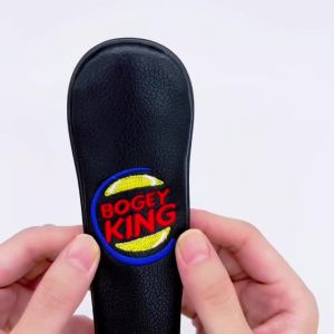 Embroidered Funny Bogey King PU Leather Golf Alignment Stick Cover Golf Headcover for Alignment Stick Hold at Least Sticks Golf